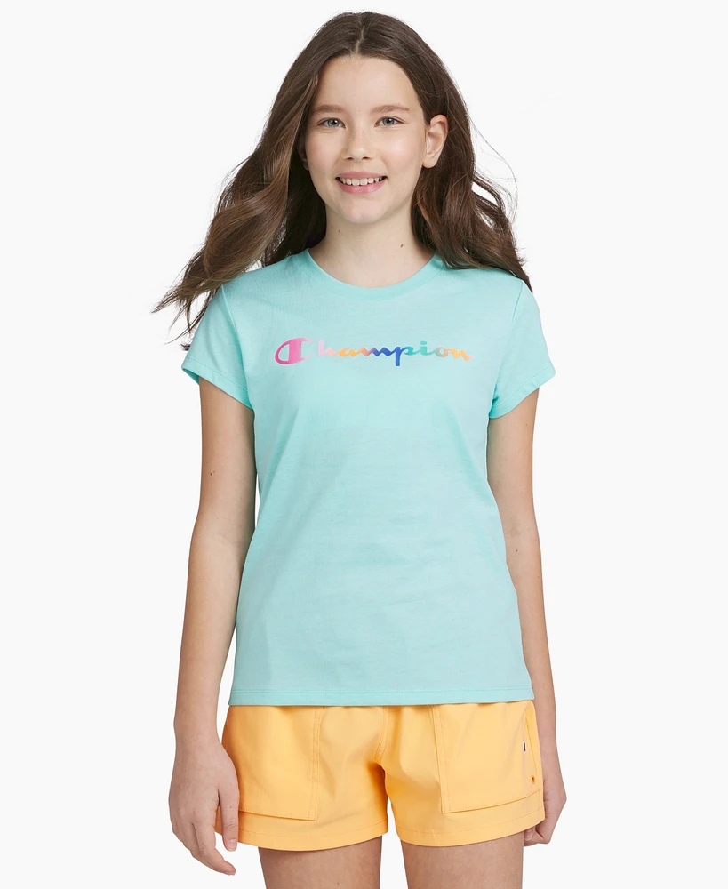 Champion Big Girls Rainbow Script Logo T-shirt