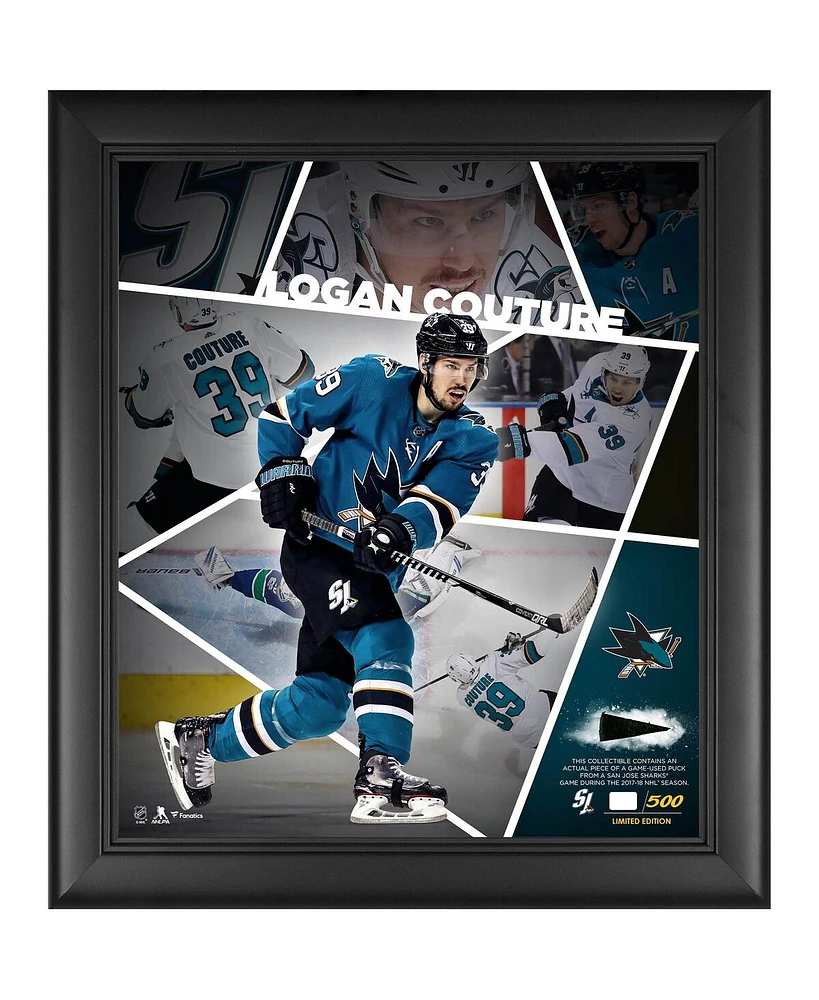 Logan Couture San Jose Sharks Framed 15'' x 17'' Impact Player Collage with a Piece of Game-Used Puck - Limited Edition of 500