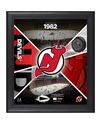 New Jersey Devils Framed 15" x 17" Team Impact Collage with a Piece of Game-Used Puck - Limited Edition of 517
