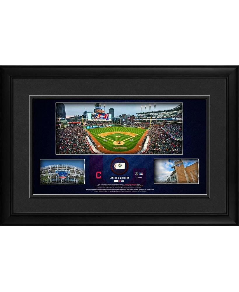 Cleveland Guardians Framed 10" x 18" Stadium Panoramic Collage with a Piece of Game-Used Baseball - Limited Edition of 500