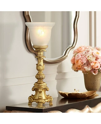 Traditional Glam Console Accent Table Lamp 18" High French Gold Uplight Alabaster Glass Shade Decor for Living Room Bedroom House Bedside Nightstand O