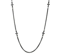 Steeltime Men's Stainless Steel Round Link Chain & Crosses Necklace, 24"