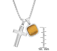 Steeltime Men's Silver-Tone Our Father English Prayer Spinning Cross & Square Pendant Necklace, 24"