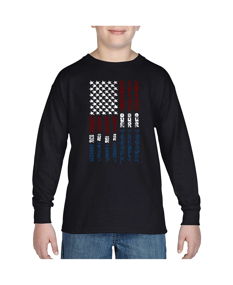 Boy's Word Art Long Sleeve - Support our Troops