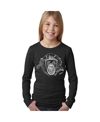 Girl's Word Art Long Sleeve - Chimpanzee