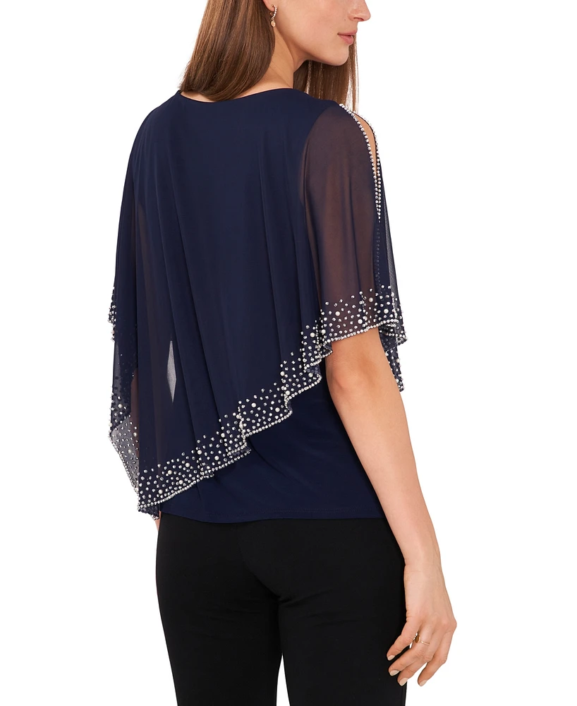 Msk Petite Rhinestone Cape-Overlay Top