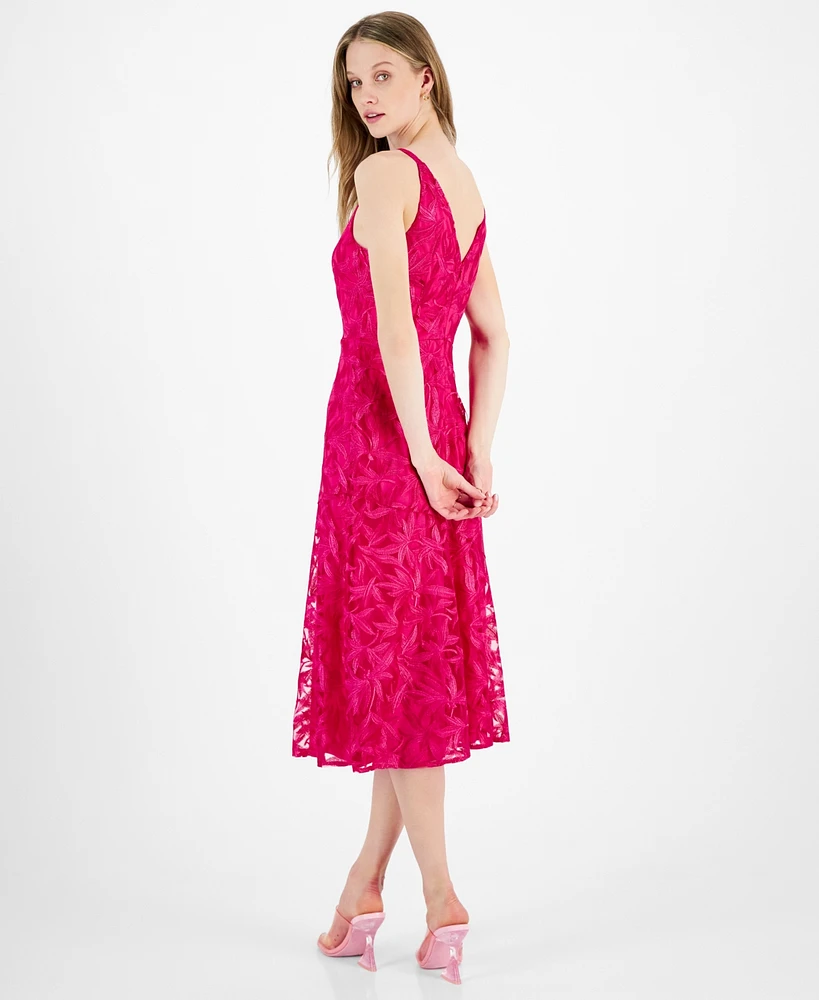 Sam Edelman Women's Leafy Embroidery V-Neck Sleeveless Dress