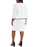 Kasper Plus Size Scalloped Trim Cropped Jacket Sheath Dress