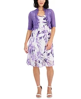 Connected Petite Ruffled Jacket & Printed Sweetheart-Neck Dress