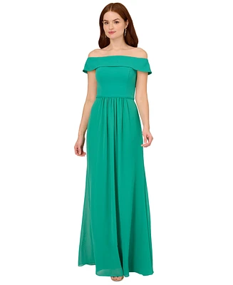 Adrianna Papell Off-The-Shoulder Chiffon Gown