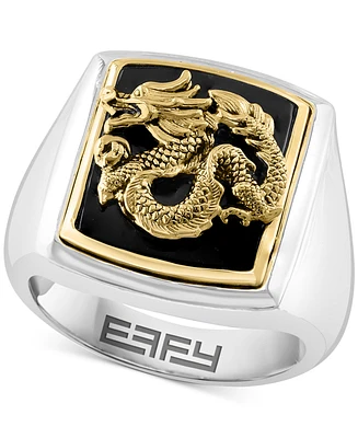 Effy Men's Onyx Dragon Signet Ring in Sterling Silver & 14k Gold-Plate