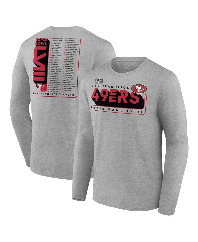 Men's Fanatics Heather Charcoal San Francisco 49ers Super Bowl Lviii Roster Long Sleeve T-shirt