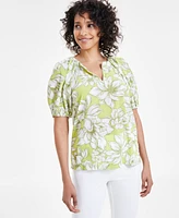 Anne Klein Women's Floral-Print Puff-Sleeve Blouse