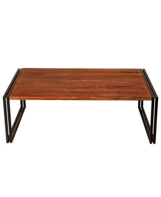 Simplie Fun 47 Inch Wooden Coffee Table with Double Metal Sled Base, Brown and Black