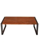 Simplie Fun 47 Inch Wooden Coffee Table with Double Metal Sled Base, Brown and Black