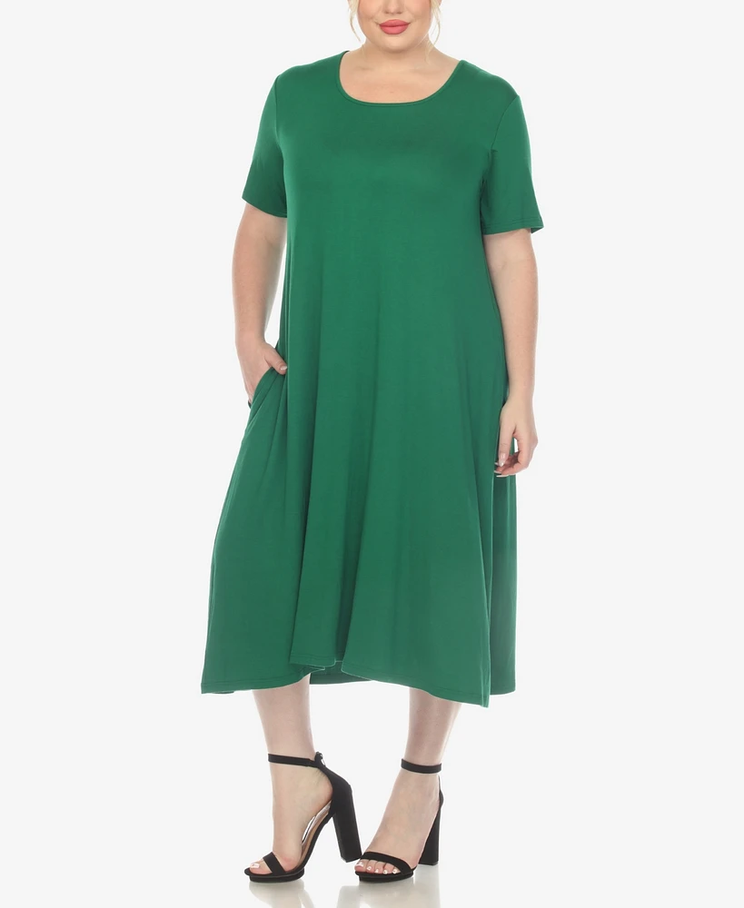 White Mark Plus Short Sleeve Pocket Swing Midi Dress
