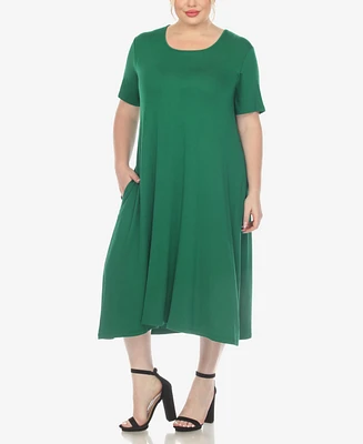 White Mark Plus Short Sleeve Pocket Swing Midi Dress