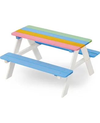 Simplie Fun Rainbow Kids Picnic Table For Outdoor, Wooden Table & Chair Set, Kids Activity Sensory Table