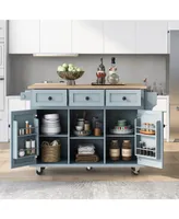 Simplie Fun Blue Kitchen Cart with Drop-Leaf Countertop and Storage