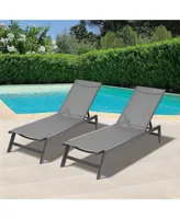 Simplie Fun Outdoor Chaise Lounge Chair Set With Cushions, Five-Position Adjustable Aluminum Recliner