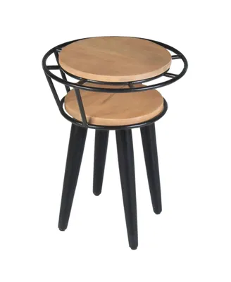 Simplie Fun Handcrafted Industrial 2-Tier End Table, Oak Brown/Black