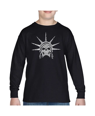 Boy's Word Art Long Sleeve - Freedom Skull Tshirt