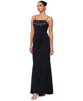 Xscape Women's Satin-Trim Ruched Gown