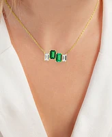 Lab-Grown Emerald (1-1/5 ct. t.w.) & Lab-Grown White Sapphire (3/4 ct. t.w.) Four Stone 18" Collar Necklace in 14k Gold-Plated Sterling Silver