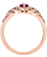 Effy Ruby (7/8 ct. t.w.) & Diamond (7/8 ct. t.w.) Marquise Halo Statement Ring in 14k Rose Gold