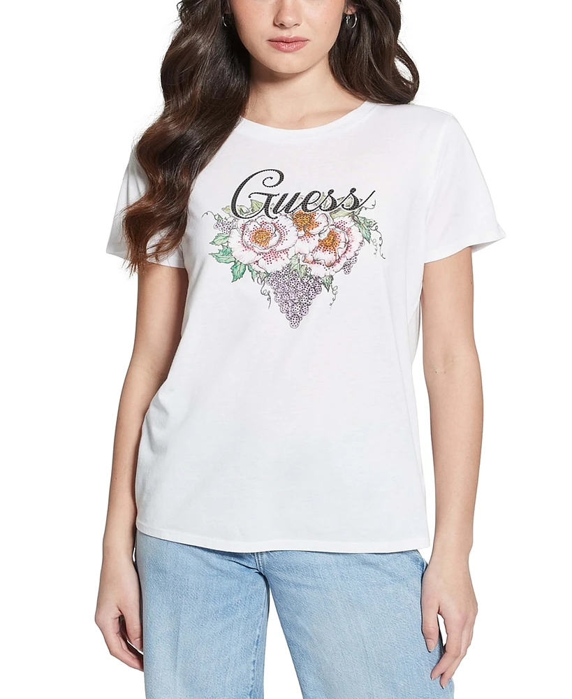 Guess Women's Embellished Grape Vine Logo T-Shirt