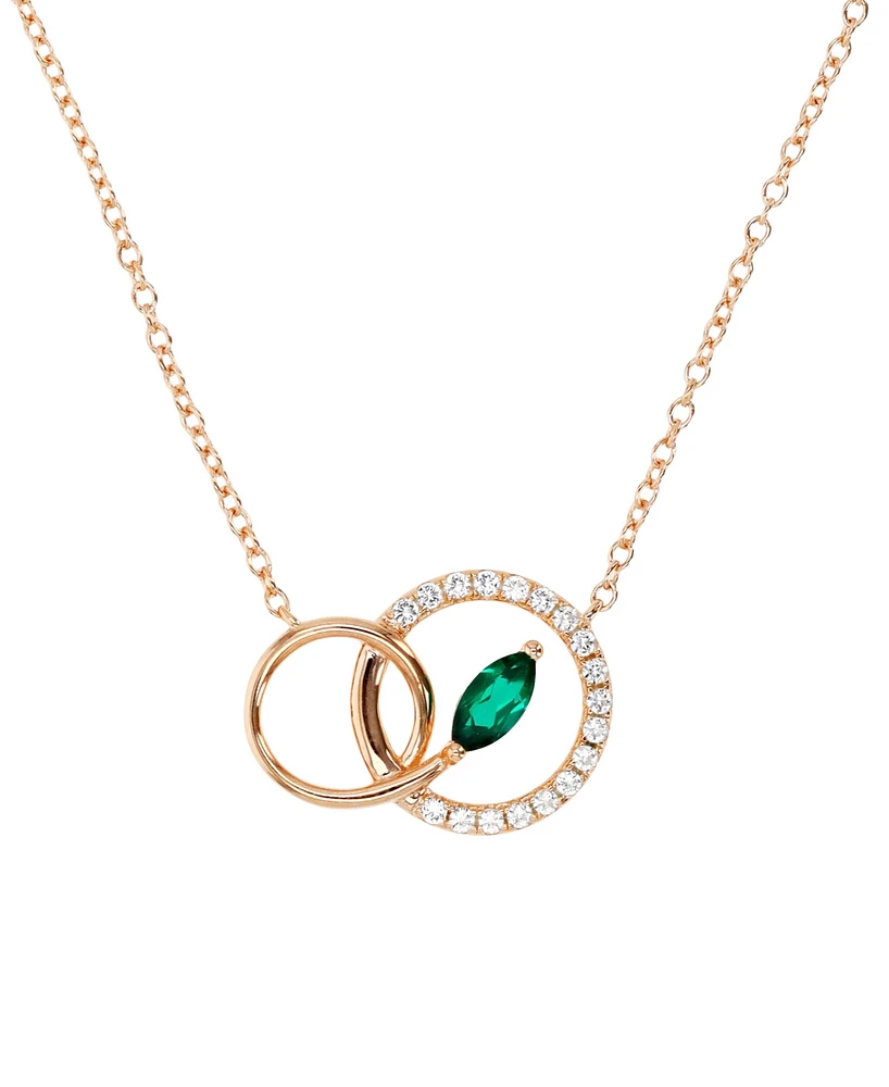 Lab-Grown Emerald (1/4 ct. t.w.) & Lab-Grown White Sapphire (1/5 ct. t.w.) Interlocking Circle 18" Pendant Necklace in 14k Rose Gold-Plated Sterling S