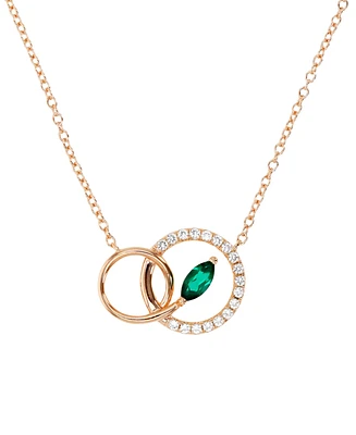 Lab-Grown Emerald (1/4 ct. t.w.) & Lab-Grown White Sapphire (1/5 ct. t.w.) Interlocking Circle 18" Pendant Necklace in 14k Rose Gold