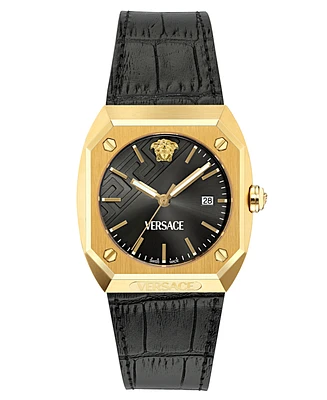Versace Men's Swiss Black Leather Strap Watch 44mm