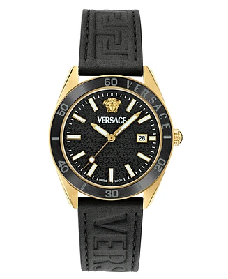 Versace Men's Swiss Black Leather Strap Watch 42mm
