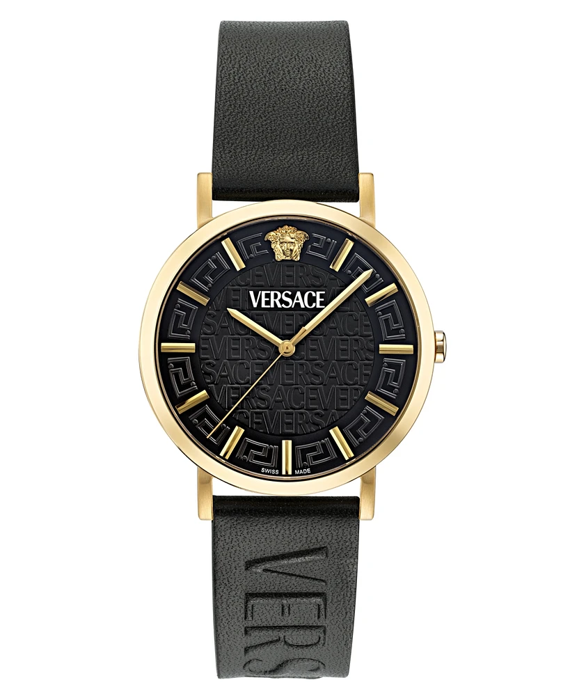 Versace Unisex Swiss Black Leather Strap Watch 40mm