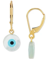 Mother of Pearl & Enamel Evil Eye Leverback Drop Earrings in 10k Gold