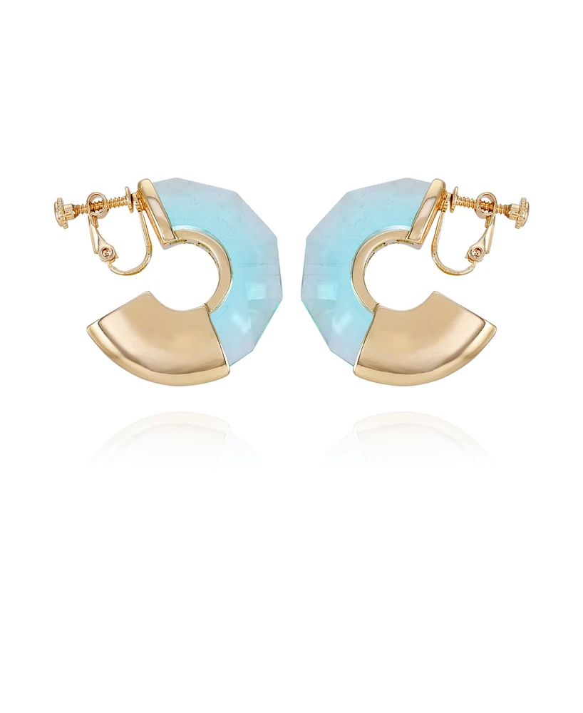 Vince Camuto Gold-Tone And Aqua Huggie Hoop Clip-On Earrings
