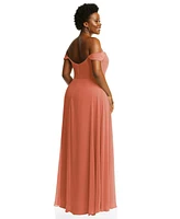 After Six Plus Size Off-the-Shoulder Basque Neck Maxi Dress with Flounce Sleeves