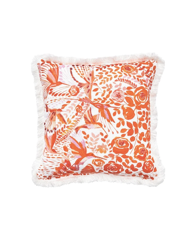 carol & frank 10" x 10" Hummingbird Bird Orange Floral Cotton Decor Small Petite Throw Pillow