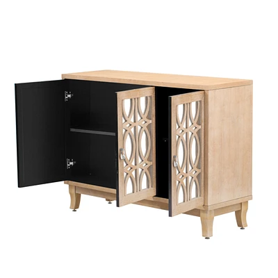 Simplie Fun Sideboard With Glass Doors, 3 Door Mirrored Buffet Cabinet With Handle For Living Room