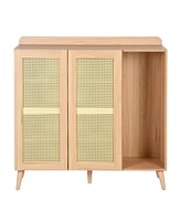 Simplie Fun 43" Tall Accent Cabinet Chests With 2 Doors, Oak