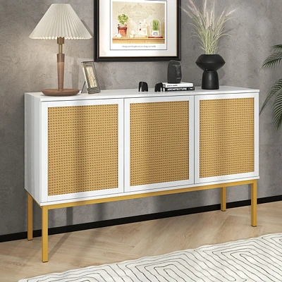 Simplie Fun Large Storage Space Sideboard With Artificial Rattan Door And Rebound Device For Living Room And Entryway