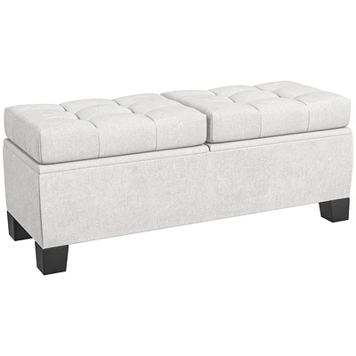 Simplie Fun 46" Storage Ottoman Bench, Upholstered End Of Bed Bench With Steel Frame, Button Tufted Storage Bench With Safety Hinges For Living Room,