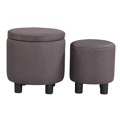 Simplie Fun Round Upholstered Ottoman with Storage, Brown