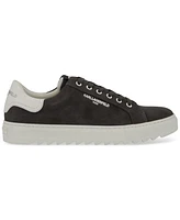 Karl Lagerfeld Paris Men's Suede Plain-Toe with Side White Logo Bit Sneaker