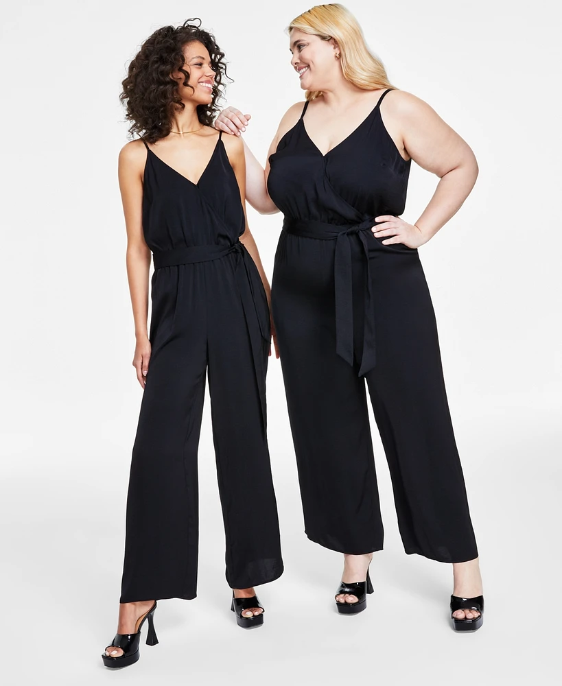 Bar Iii Women's Trendy Tie-Waist Wide-Leg Adjustable-Strap Jumpsuit, Xxs-4X, Created for Macy's