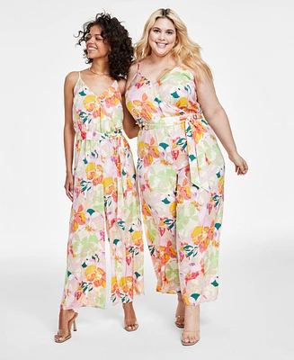 Bar Iii Women's Floral-Print Surplice Jumpsuit, Xxs-4X, Created for Macy's