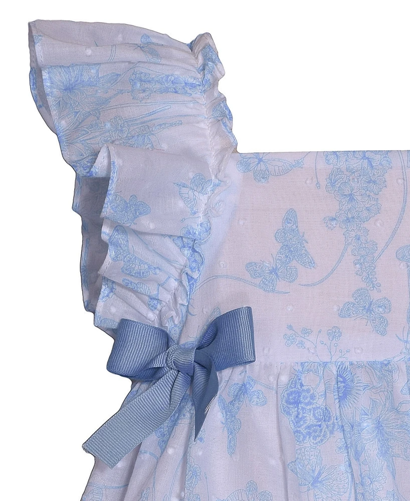 Bonnie Baby Girls Flutter Sleeved Toile Clip Dot with Bows and Matching Headband