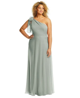 Women's Plus Size Draped One-Shoulder Maxi Dress with Scarf Bow