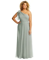 After Six Plus Draped One-Shoulder Maxi Dress with Scarf Bow